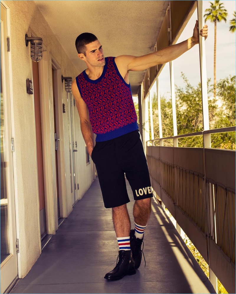 Photographed at the Ace hotel, Chad White wears a look from Gucci with American Apparel socks.
