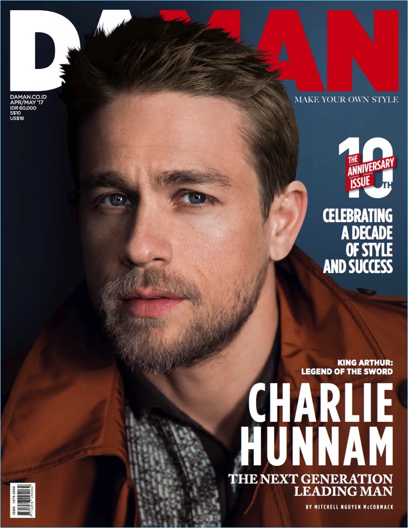 Charlie Hunnam covers the April/May 2017 issue of Da Man.