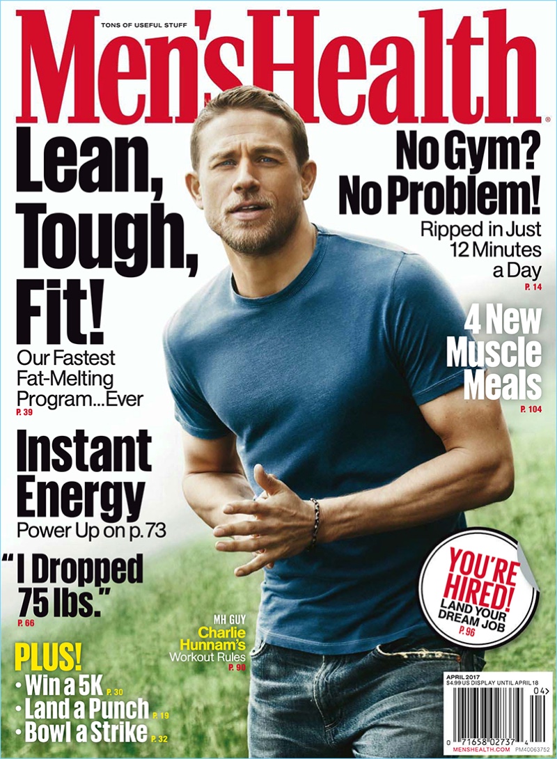 Charlie Hunnam covers the April 2017 issue of Men's Health.
