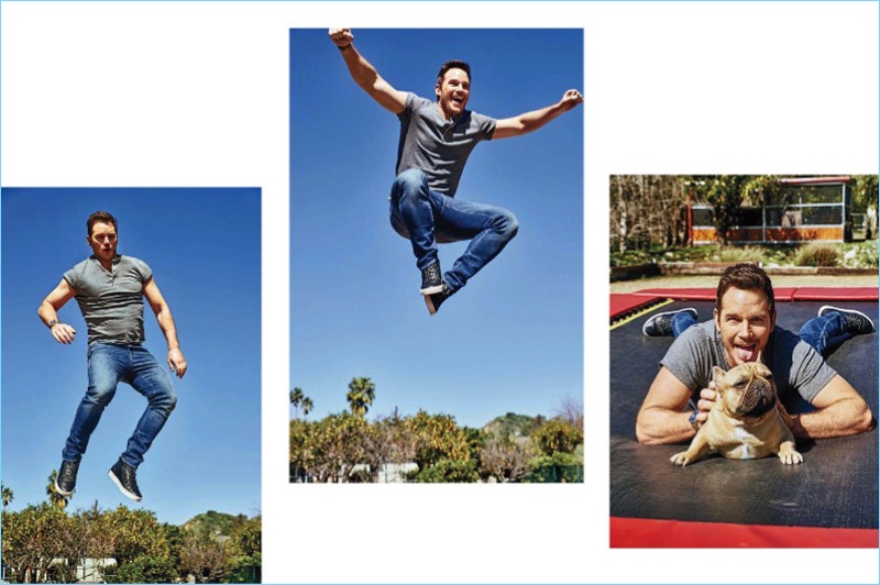 Pouring on the charm, Chris Pratt appears in a photo shoot for Men's Fitness.