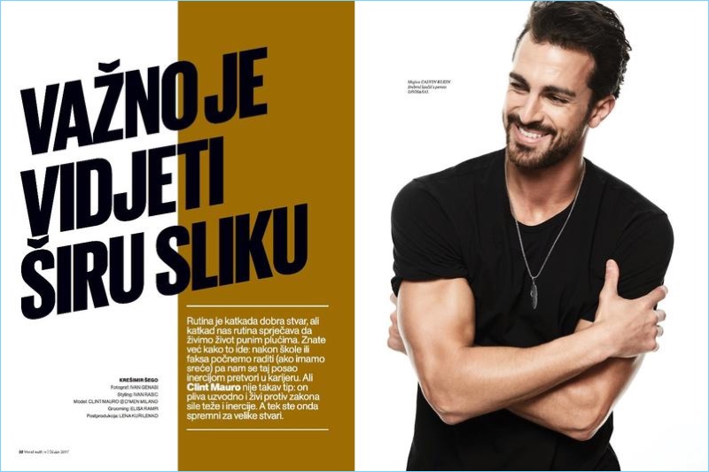 Going casual, Clint Mauro sports a Calvin Klein t-shirt for his Men's Health Croatia cover story.