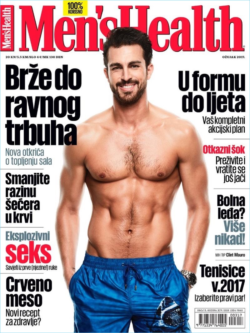 Clint Mauro covers the March 2017 issue of Men's Health Croatia.