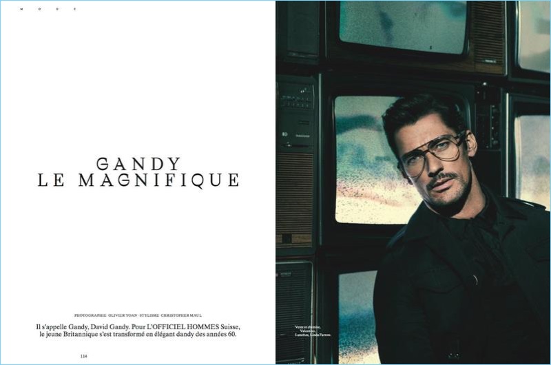 British model David Gandy wears a Valentino look with Linda Farrow glasses.