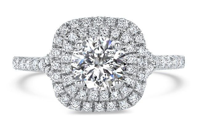 Ritani Double Halo Diamond Engagement Ring in 14k White Gold