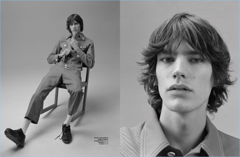 Elias de Poot wears a Prada look with Eytys sneakers for L'Officiel Hommes Germany.