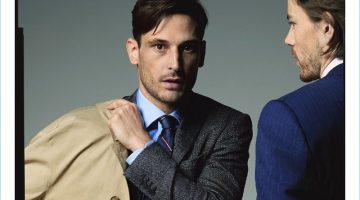 Not Business as Usual: Esquire Spotlights Fine Suiting Left to Right: Julien Hedquist wears a Stella McCartney coat with a Hamilton Shirts shirt and Bonobos tie. The model also sports a jacket and trousers by Bottega Veneta. Jeremy dons a Caruso shirt with a shirt by Hamilton Shirts.