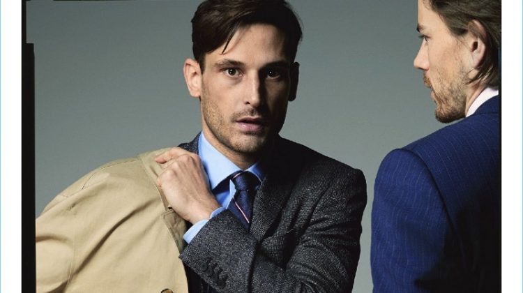 Left to Right: Julien Hedquist wears a Stella McCartney coat with a Hamilton Shirts shirt and Bonobos tie. The model also sports a jacket and trousers by Bottega Veneta. Jeremy dons a Caruso shirt with a shirt by Hamilton Shirts.