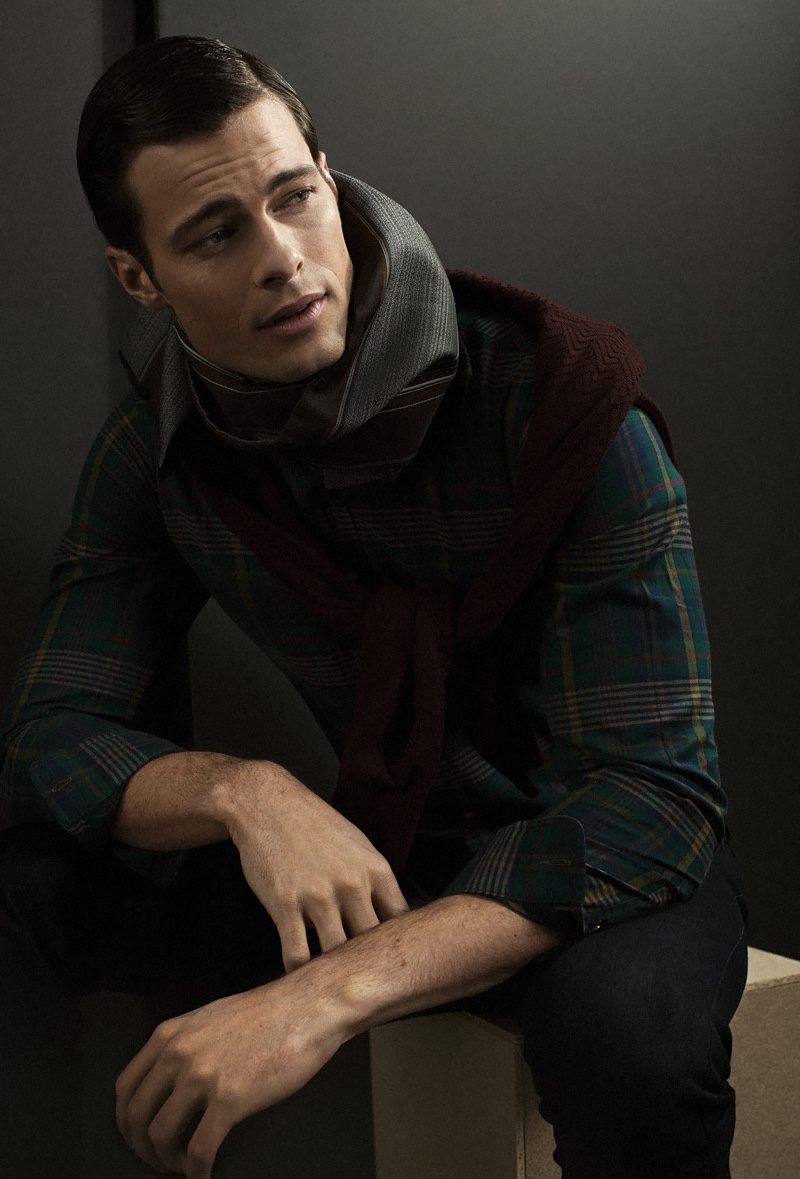 Matt wears shirt Ralph Lauren, sweater Ben Sherman, trousers Perry Ellis, and vintage scarf stylist's own.