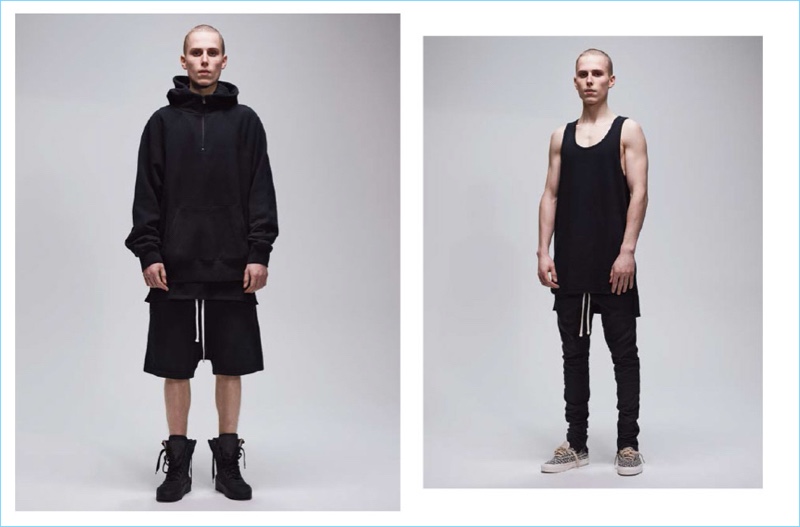 A half-zip pullover hoodie, drawstring shorts, a tank, and trouser pants come together for the FOG Fear of God Essentials capsule collection.