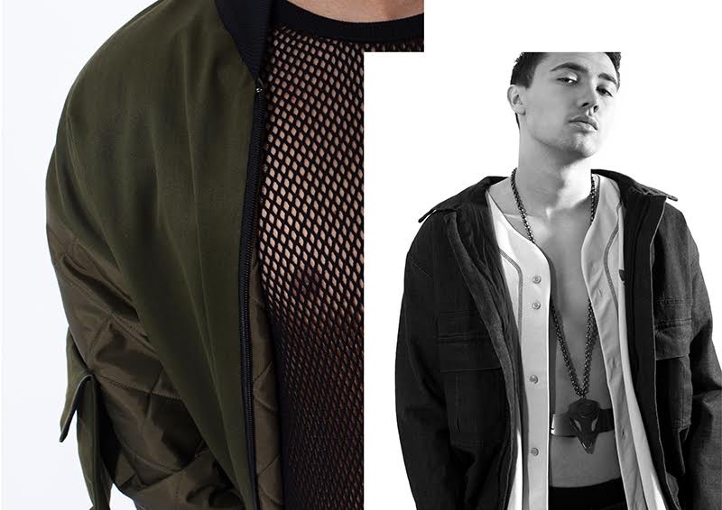 Left: Marlon wears jacket VISAVIS and mesh top Weekday. Right: Marlon wears necklace AND_I, jacket VISAVIS, shirt and pants Adidas.