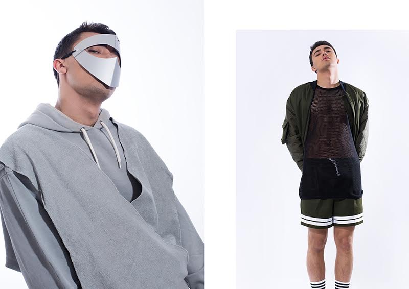 Left: Marlon wears hoodie Weekday and mask AND_I. Right: Marlon wears shirt Weekday, socks Adidas, shorts and jackets VISAVIS.