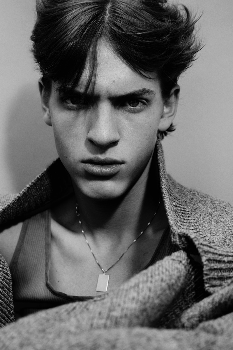 Oskar wears knit Raf Simons, tank Wood Wood, and vintage necklace.