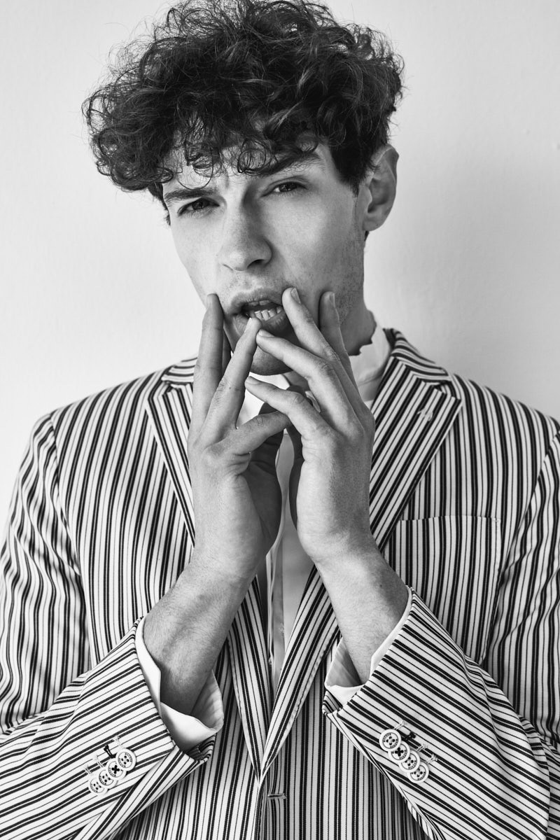 Petar wears striped jacket Macson and shirt Raúl Rodriguez Menswear.