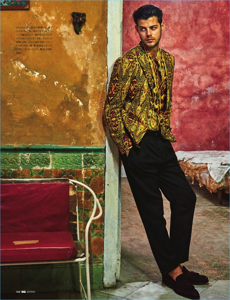 Model Felix Bujo is a standout in Etro.