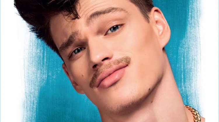 Filip Hrivnak rocks a moustache for the cover of Risbel magazine.