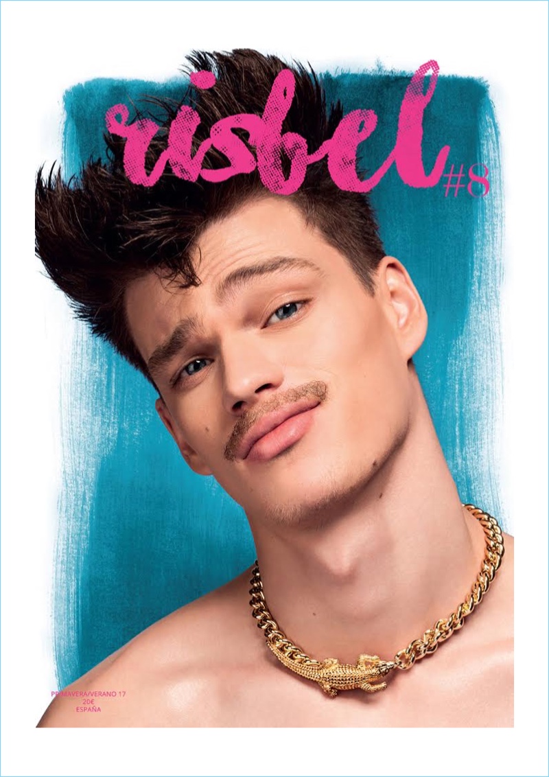 Filip Hrivnak rocks a moustache for the cover of Risbel magazine.