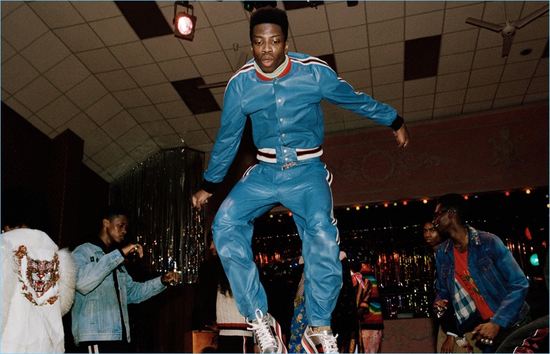 Gucci delivers a teal leather tracksuit for its pre-fall 2017 men's collection. » Soul Scene: Gucci Unveils Pre-Fall '17 Campaign Gucci delivers a teal leather tracksuit for its pre-fall 2017 men's collection.