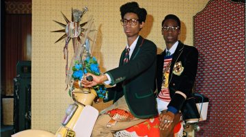 Models Keiron Caynes and Bakay Diaby come together for Gucci's pre-fall 2017 men's campaign.