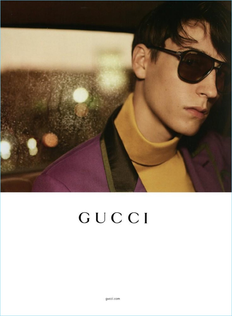 Starring in Gucci's spring-summer 2017 eyewear campaign, Nick Fortna sports aviator sunglasses $415.