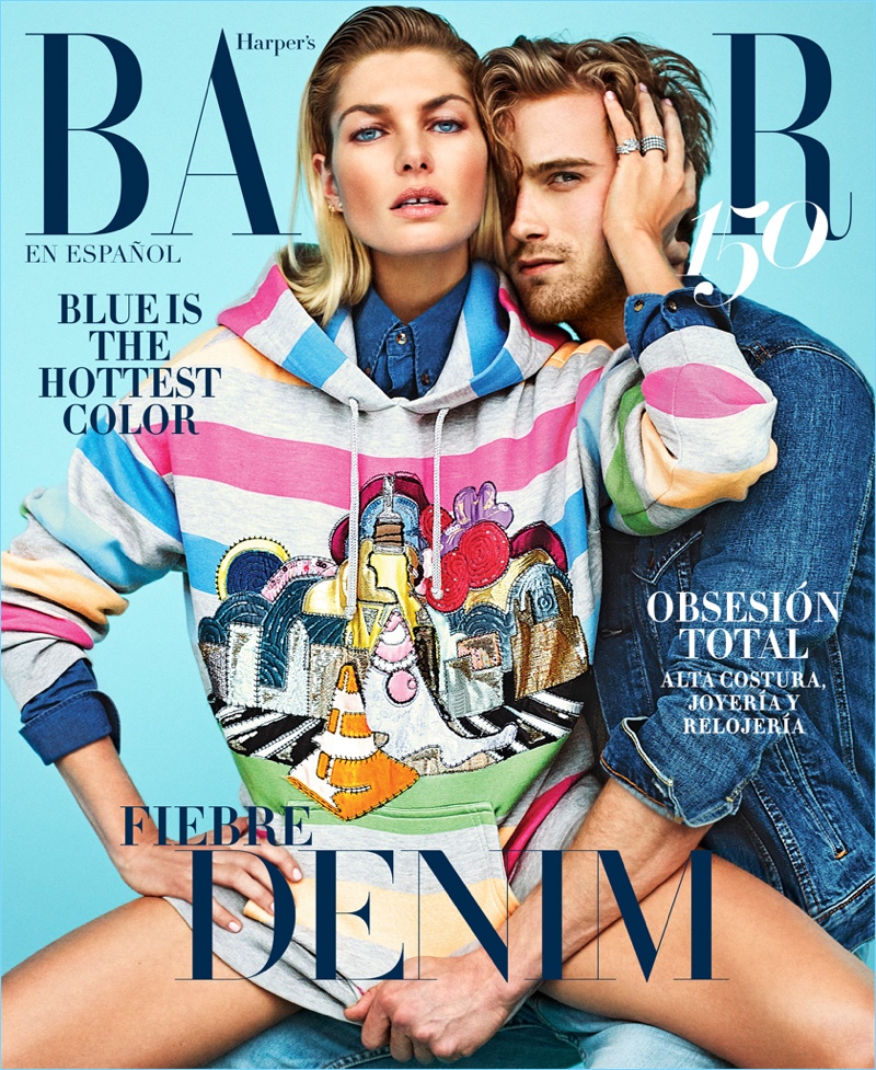 Jessica Hart and RJ King cover the latest issue of Harper's Bazaar México.