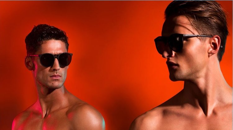 Sporting vibrant patterned swimsuits, Carlos Ferra and Fábio Oliveira star in Holas Beachwear's spring-summer 2017 campaign.