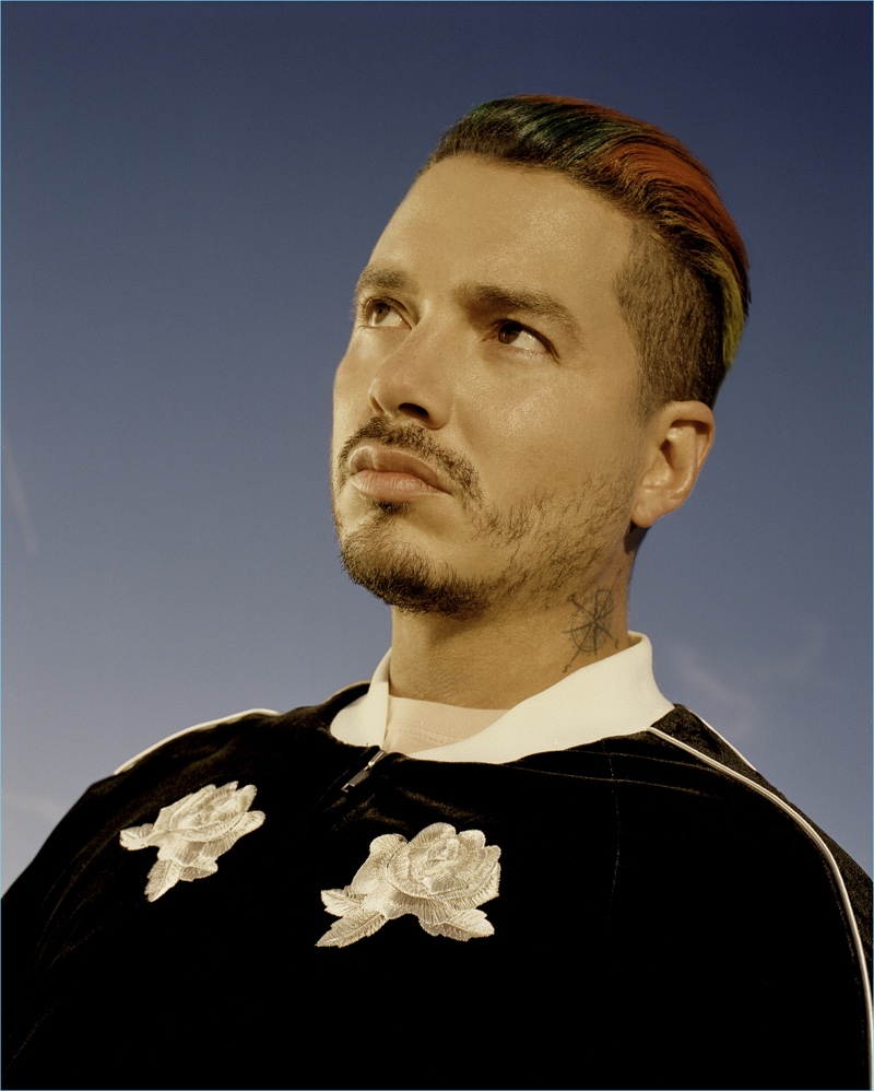 Connecting with Ovadia & Sons, J Balvin sports a velvet New York souvenir jacket $1,200.