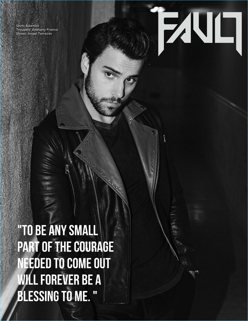 Appearing in a black and white image, Jack Falahee sports a studded leather biker jacket. » Jack Falahee Poses for Fault, Dishes on Connor's First Love Scene Appearing in a black and white image, Jack Falahee sports a studded leather biker jacket.