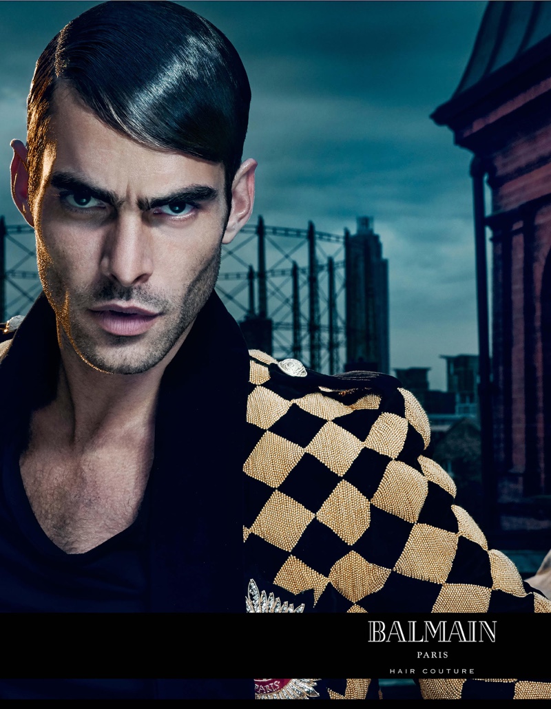 Jon Kortajarena shows off a suave slicked back hairstyle for the Balmain Hair Couture Icons campaign.