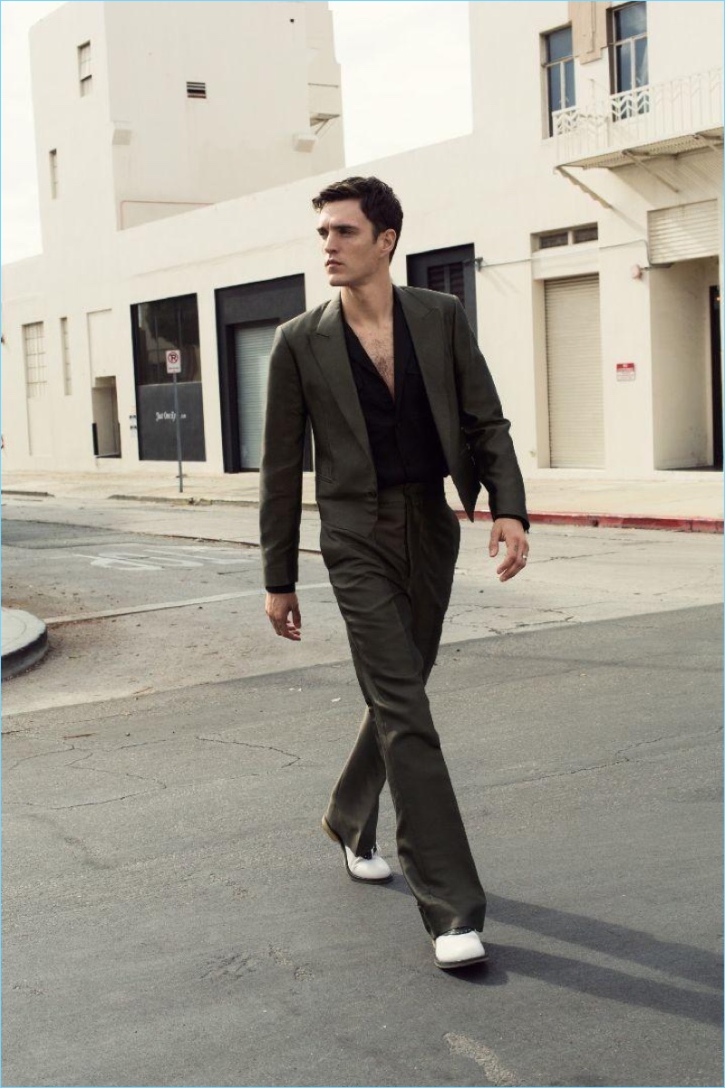 Taking to the streets of Los Angeles, Josh Beech wears Bottega Veneta.