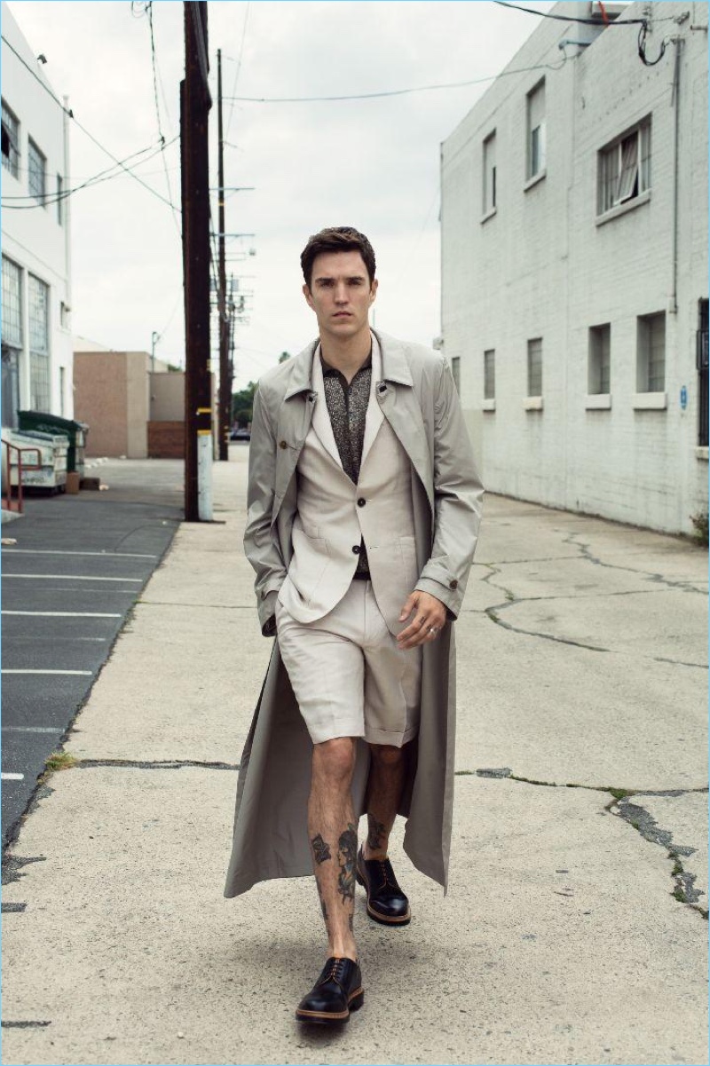 Front and center, Josh Beech wears Canali and Valentino.