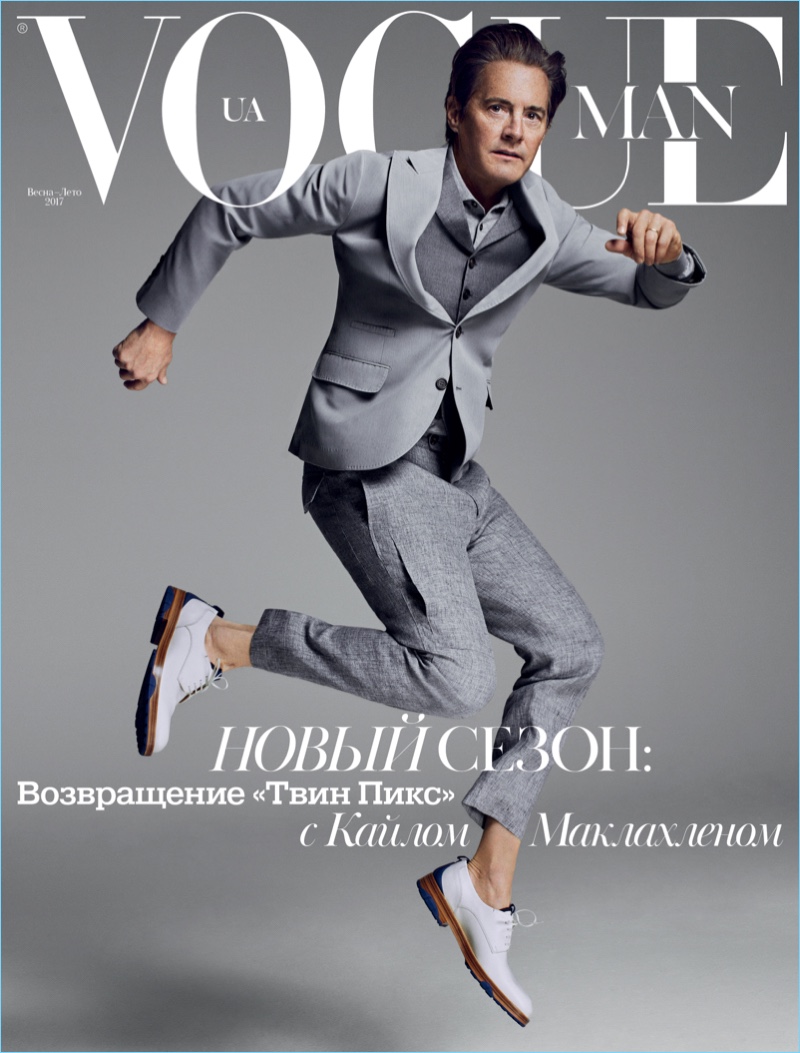 Leaping into action, Kyle MacLachlan covers Vogue Man Ukraine.