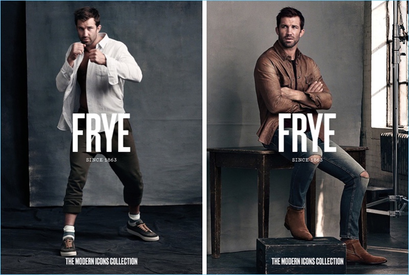 Taking up the occupation of model, Luke Rockhold wears sneakers and suede boots from Frye for the brand's spring-summer 2017 Modern Icons campaign.