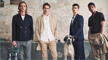 Models Paul Boche, Tommy Marr, David Trulik, and Tidiou M'Baye wear tailoring looks from Mango Man.