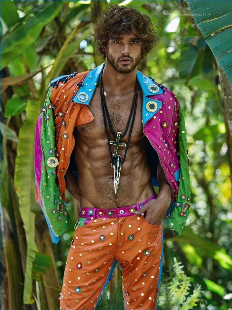 Making a colorful style statement, Marlon Teixeira wears Moschino.
