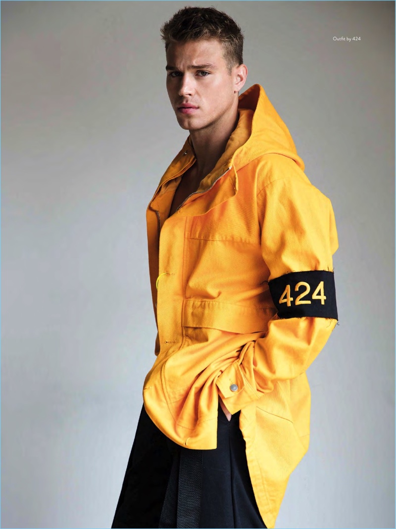 Standing out in yellow, Matthew Noszka rocks a look from 424.