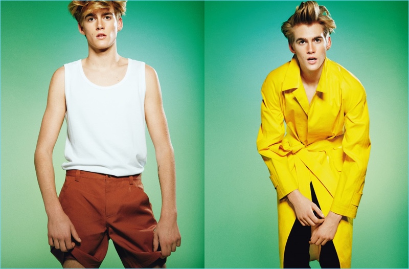 Left: Presley Gerber rocks a casual A.P.C. look. Right: Embracing a pop of yellow, Presley sports an Alexander McQueen trench coat.