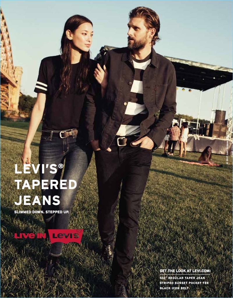 RJ Rogenski fronts Levi's spring-summer 2017 campaign. The American model sports the brand's tapered jeans.