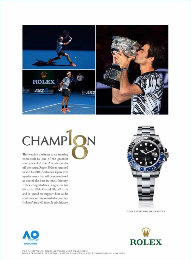 Roger Federer appears in Rolex's latest timepiece campaign.