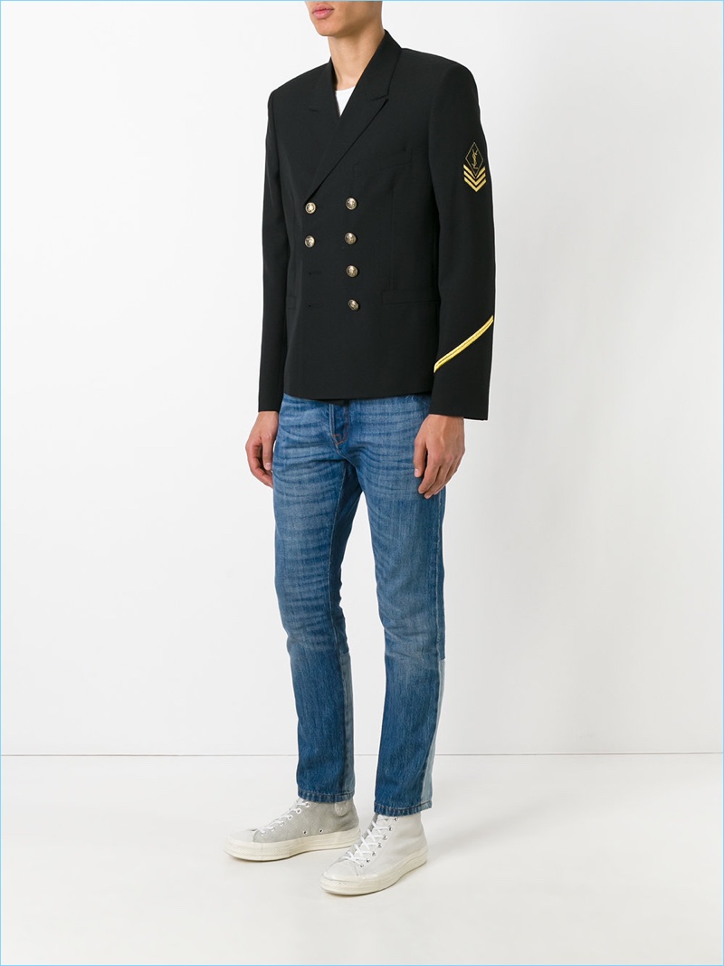 Saint Laurent Double-Breasted Military Jacket Look