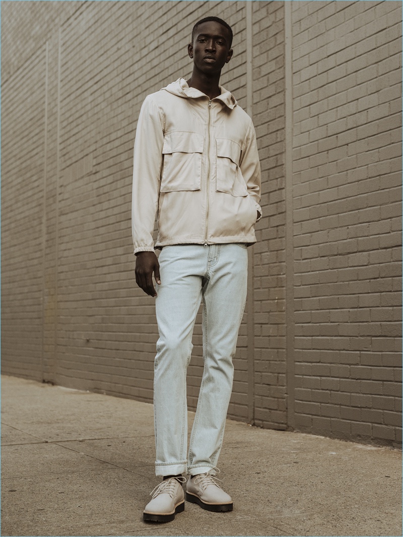 Embracing neutrals, Fallou Diaw dons casual separates from Saturdays NYC's pre-fall 2017 collection.