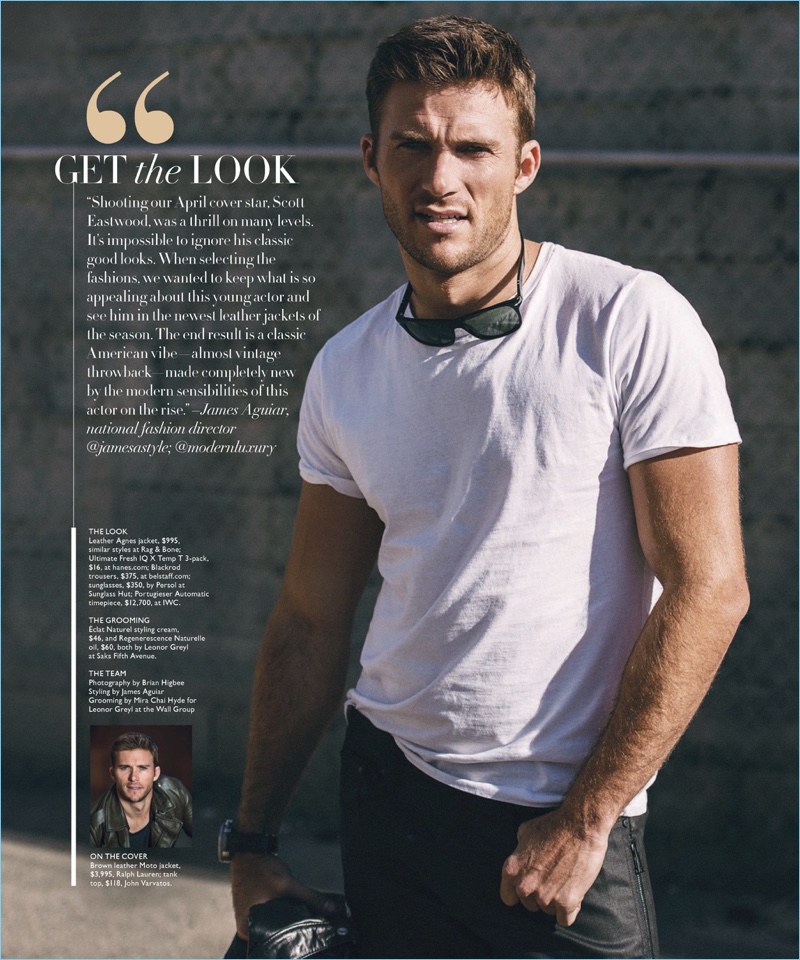 James Aguiar styles Scott Eastwood for the pages of Modern Luxury.