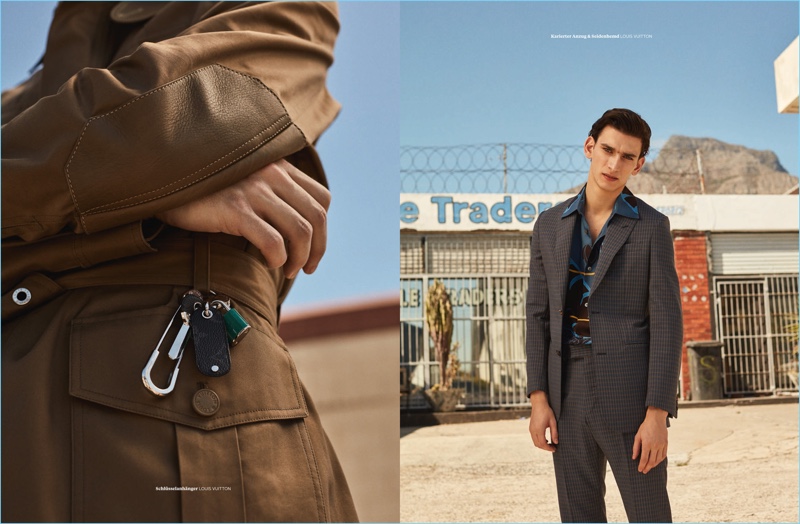 Jana Gerberding photographs Thibaud Charon in Louis Vuitton for L'Officiel Hommes Germany.