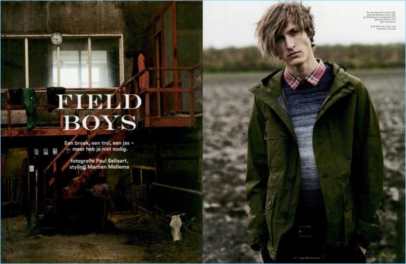 Starring in a Vogue Man Netherlands editorial, Tim Dibble wears layers from Woolrich.