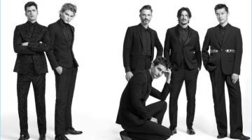Sean O'Pry, Jordan Barrett, Ben Hill, Jarrod Scott, Daisuke Ueda, and David Smith appear in a photo shoot for VMAN.