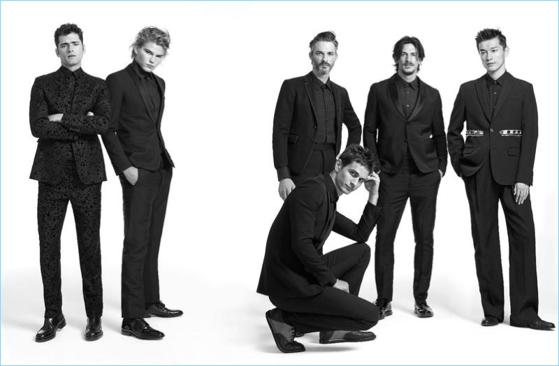 Sean O'Pry, Jordan Barrett, Ben Hill, Jarrod Scott, Daisuke Ueda, and David Smith appear in a photo shoot for VMAN.