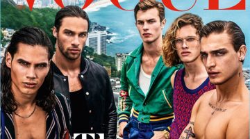 Vito Basso, Pablo Morais, Kit Butler, Ariel Rosa, and Jonathan Bellini cover the spring-summer 2017 issue of Vogue Hommes Paris.