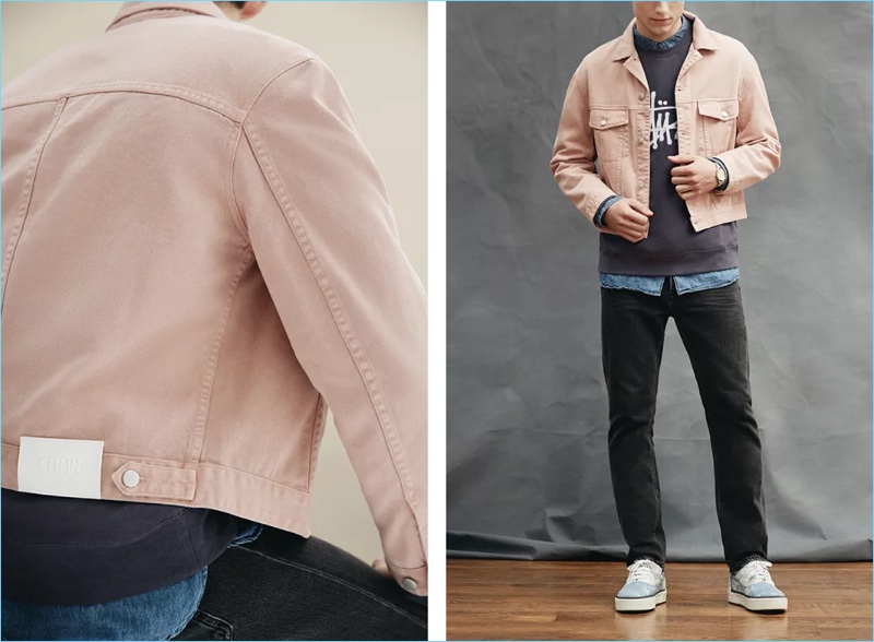 Change up your denim with a pink CMMN SWDN Brody cropped denim jacket $410. Here, Mr Porter styles the exclusive must-have with a Stüssy embroidered fleece-back cotton-blend jersey sweatshirt $75 and an Arpenteur washed linen and cotton-blend chambray shirt $260. The look also includes Acne Studios Van denim jeans $290, Lanvin tie-dyed canvas sneakers $690, and a Uniform Wares C35 PSI-01 stainless steel watch $800.