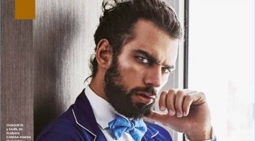 A Gentleman in Private: Spyros Christopoulos for XL Semanal Delivering a fierce gaze, Spyros Christopoulos wears a jacket and cummerbund by Scalpers. Spyros also models a Sandro shirt, and Bowtie bow-tie.