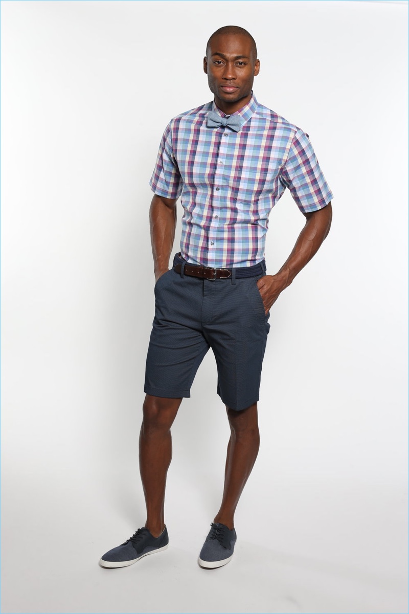 Embrace a classic with Argyleculture's plaid button-front shirt. The essential complements the brand's chino shorts.