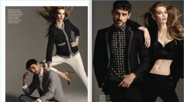 Arthur Kulkov and Irina Nikolaeva couple up for the pages of Elle Russia. A sleek vision, Arthur wears sharp tailoring from Brunello Cucinelli and Saint Laurent.